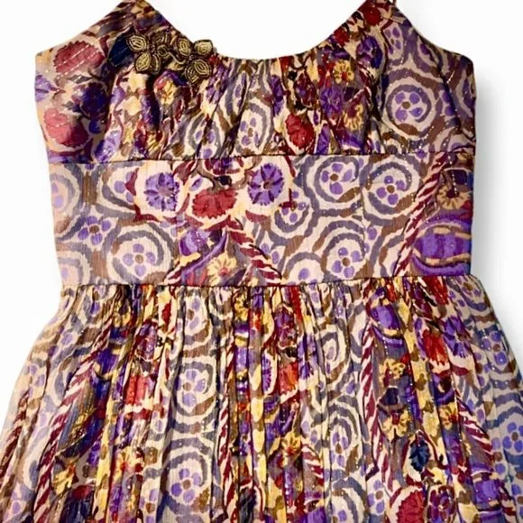 David Meister Floral Golden Thread Spaghetti Strap Cocktail Dress Size 4 - Picture 7 of 12
